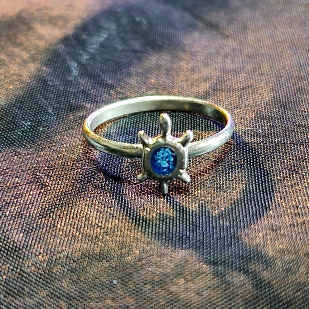 Vintage 70s Turquoise Chip Silver Turtle Ring ☆☆ 3 for $40 ☆☆